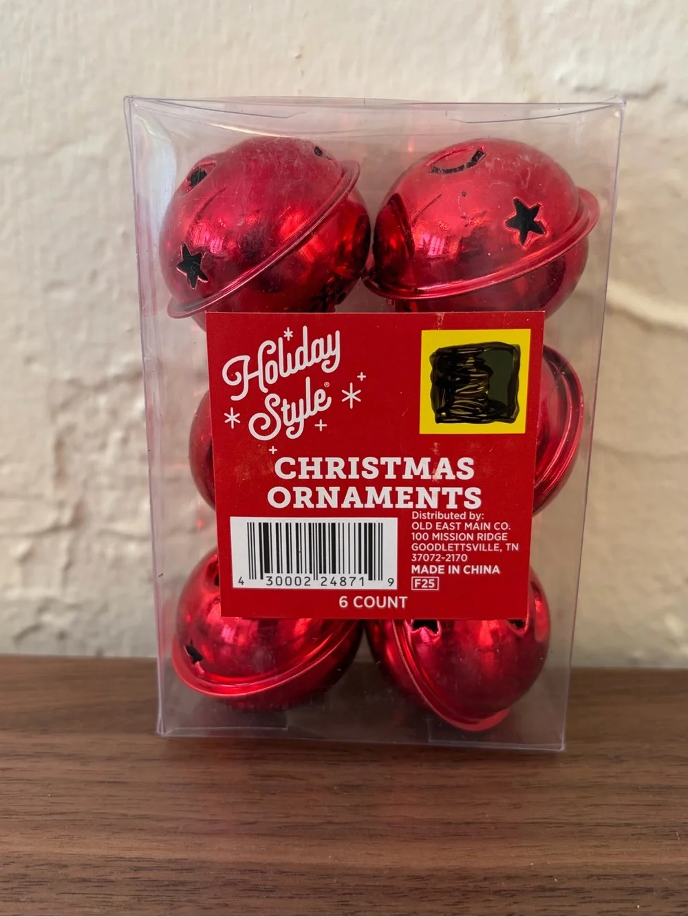 Holiday Style Red Metal Jingle Bell Christmas Ornaments Set of 6